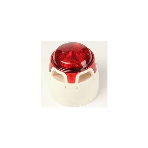 Hagyományos, fehér hang-fényjelző, átlátszó búra, piros LED, lapos aljzat
