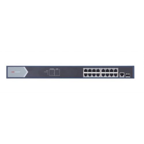 18 portos Gbit PoE switch (230 W); 16 PoE + 1 RJ45 + 1 SFP uplink port; nem menedzselhető