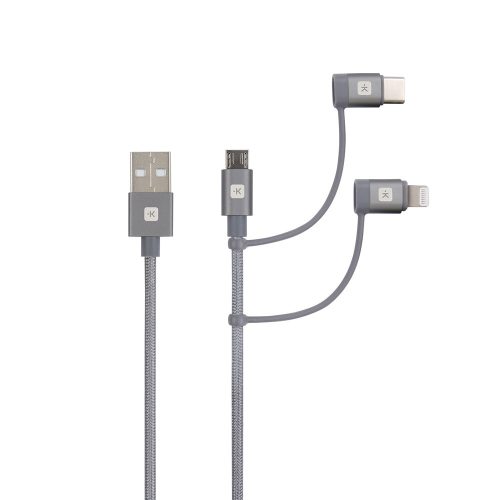 SKROSS Steel Line USB kábel, töltő, szinkron (microUSB, USB-C, lightning) 1,2m