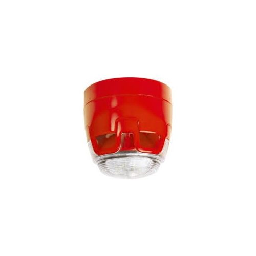 Hagyományos, piros hang-fényjelző, átlátszó búra, piros LED ( O kategória ), lapos aljzat
