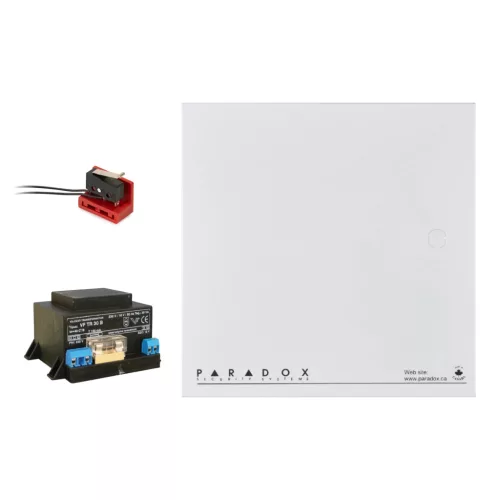 Paradox központdoboz, 16 V AC 30 VA transzformátor, első tamper, nem összeszerelt