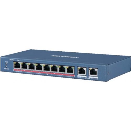 10 portos PoE switch; 1 HiPoE + 7 PoE+(at) + 2 uplink port;  menedzselhető  