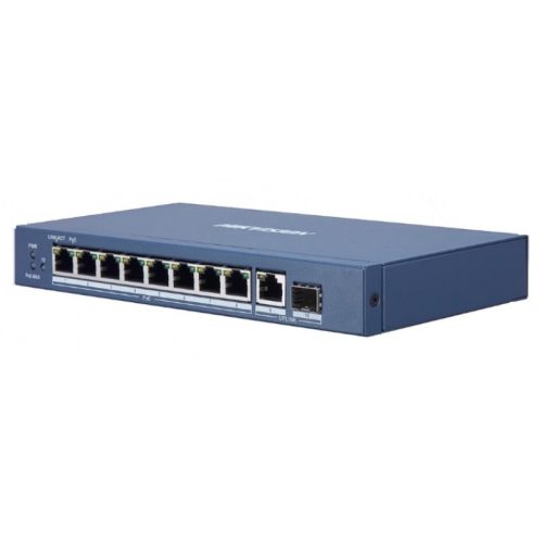 10 portos Gbit PoE switch (58 W); 8 PoE + 1 RJ45 + 1 SFP uplink port; nem menedzselhető