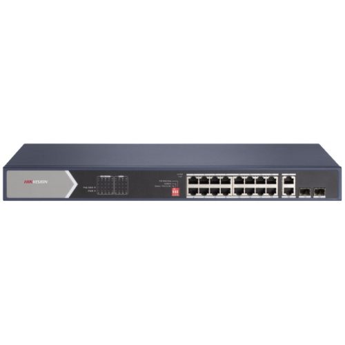 20 portos Gbit PoE switch (225 W); 12 PoE+ / 4 HiPoE / 2 RJ45 + 2 SFP uplink port