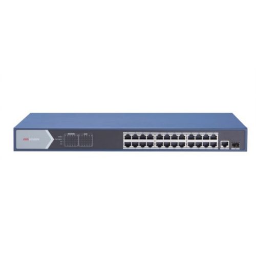 26 portos Gbit PoE switch (370 W); 24 PoE + 1 RJ45 + 1 SFP uplink port; nem menedzselhető