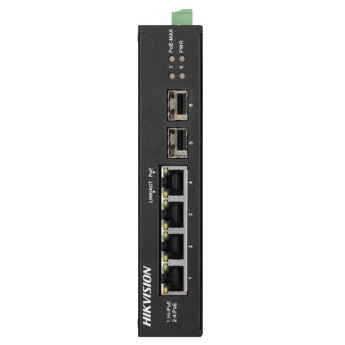 6 portos ipari Gbit PoE switch (60 W); 3 PoE+ / 1 HiPoe / 2 SFP uplink port; nem menedzselhető