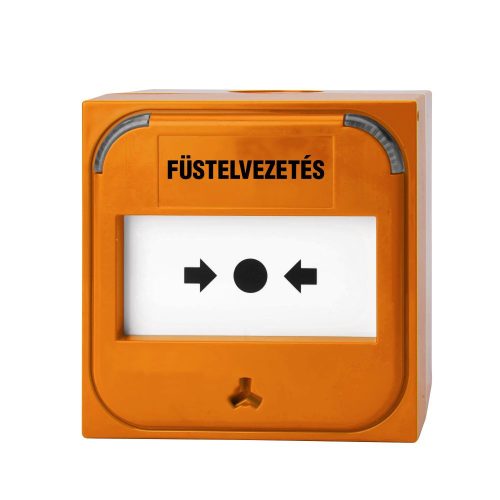 KÉZI JELZÉSADÓ NARANCSSÁRGA,FÜSTELVEZETÉS felirattal,betéttel,porvédő fedéllel,kulccsal  