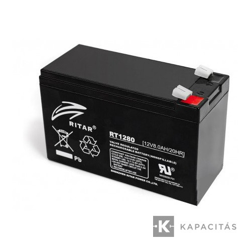 RItar RT1280-F1 12V 8Ah zárt ólomakkumulátor, , 