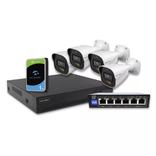 Techson TCR I12 S04-NS 4 csatornás IP rögzítő + 1 TB HDD + 1 db TCS-AGP04-2GU switch + 4 db EH1 C904