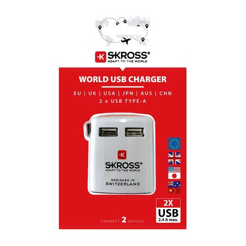 SKROSS WORLD USB töltő, utazó, 2xUSB-A (EU,UK,US,AU,CH,JP)